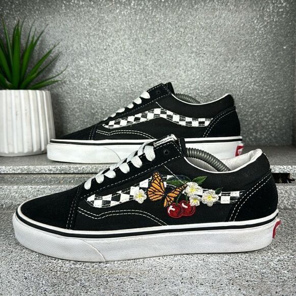 Vans Old Skool Checker Floral Suede Sneakers Shoes Size 6 Boho Hippie - Picture 1 of 8